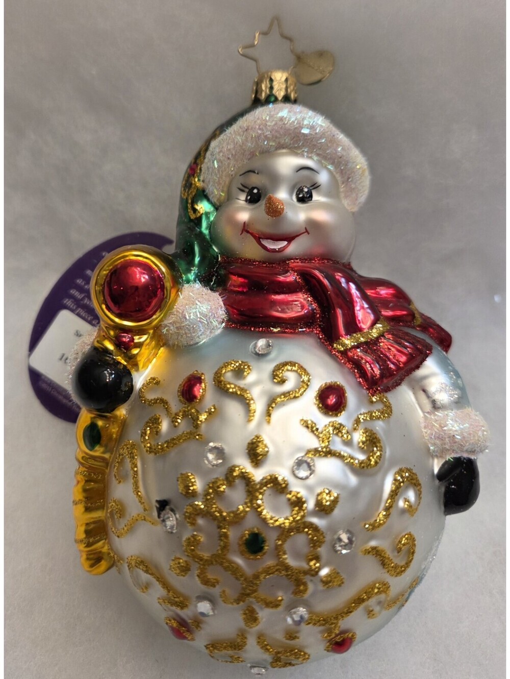 Christopher Radko - Snowy Grace Jeweled Snowman Holding A Gold Staff, New w/Tags